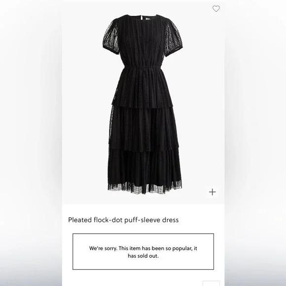 NWT J. CREW FACTORY Pleated flock-dot puff-sleeve dress black tulle Sold Out Sz2 - Picture 3 of 7